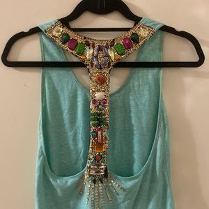 Turquoise top, low back with stunning beading